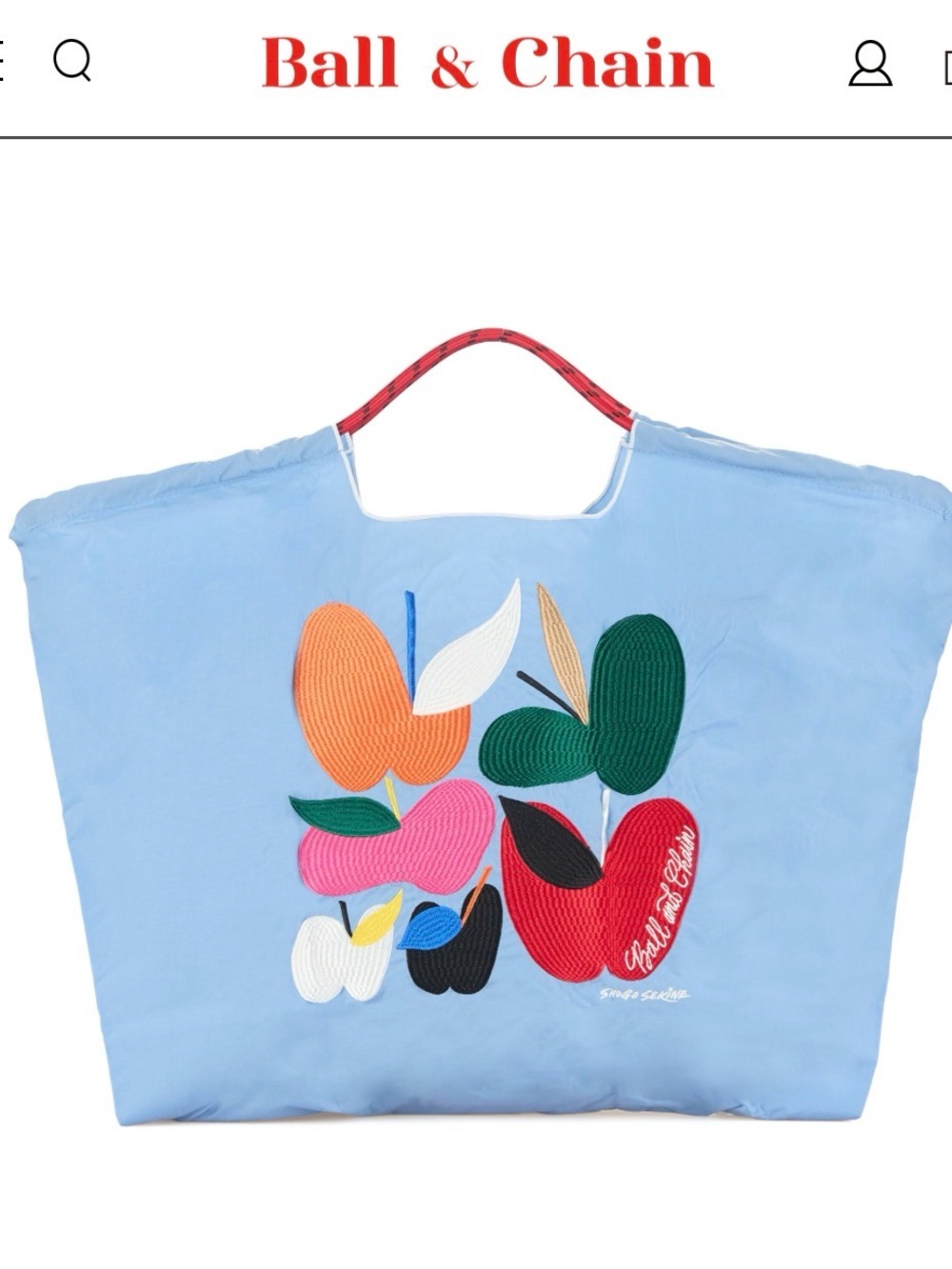 Ball & Chain Eco Bag - Light Blue Bag with Embroidery design by Shogo Sekine
